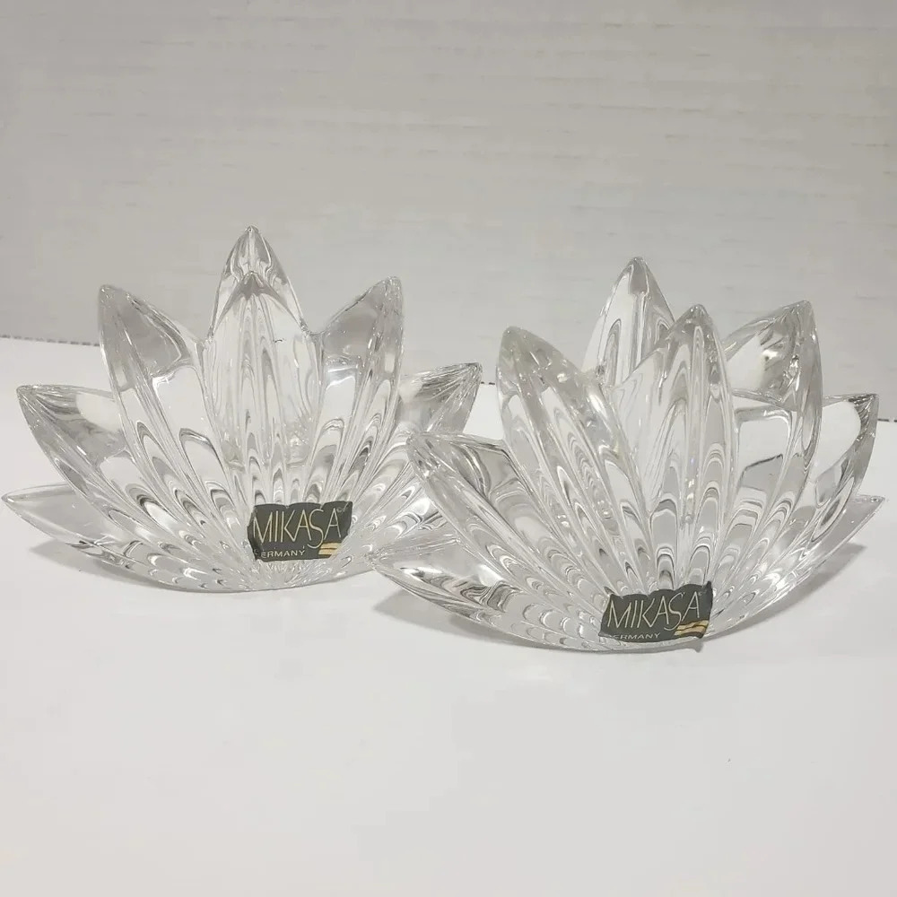 VTG Mikasa Set of 2 German Crystal Fleurisse Taper Candle Holders.